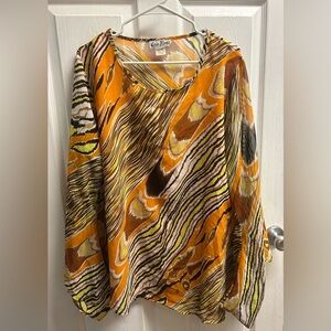 Erica Brooke Orange Abstract Blouse | Flowy Workwear Top | Plus Size 18
